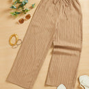 Essnce pantalones casuales de pernera ancha de 7/8 con textura y cintura anudada de unicolor para mujer