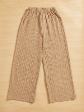 Essnce pantalones casuales de pernera ancha de 7/8 con textura y cintura anudada de unicolor para mujer