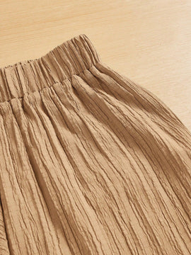 Essnce pantalones casuales de pernera ancha de 7/8 con textura y cintura anudada de unicolor para mujer