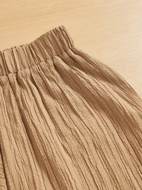 Essnce pantalones casuales de pernera ancha de 7/8 con textura y cintura anudada de unicolor para mujer