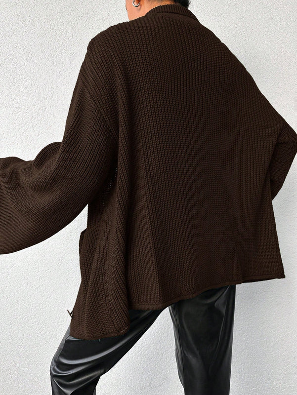 Cardigan de manga larga con botones y cuello para mujer, de estilo minimalista