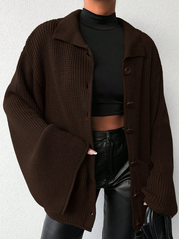 Cardigan de manga larga con botones y cuello para mujer, de estilo minimalista