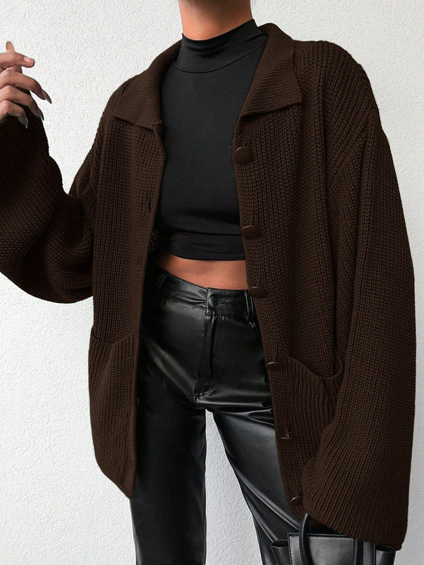 Cardigan de manga larga con botones y cuello para mujer, de estilo minimalista