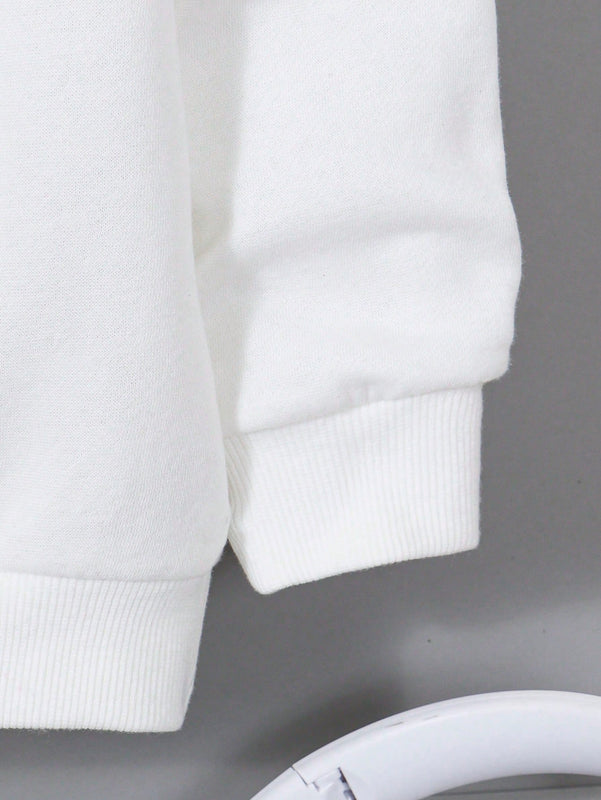 Ezwear sudadera holgada con capucha de felpa gruesa con estampado minimalista casual de leopardo y estrella en blanco para mujeres