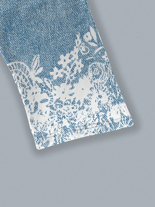 Ezwear pantalones capri casuales con efecto de mezclilla y estampado floral por encima de la rodilla para mujeres