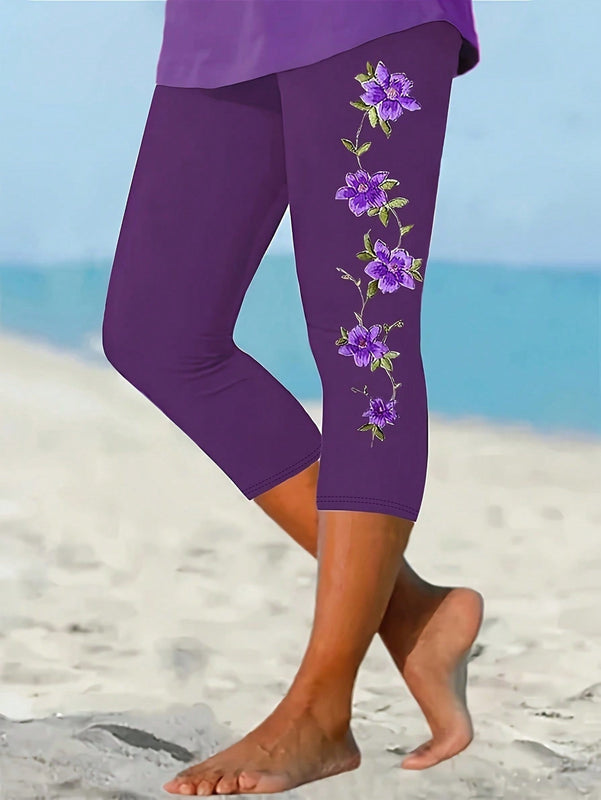 Ezwear pantalones capri casuales con estampado floral para mujer