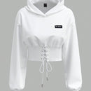 Ezwear sudadera con capucha de mujer color verde oliva con estampado de letras y amarre cruzado al frente