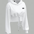 Ezwear sudadera con capucha de mujer color verde oliva con estampado de letras y amarre cruzado al frente
