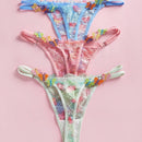 Eraneu 3 piezas/paquete bragas tipo tanga sexy con lazos laterales de encaje para mujer