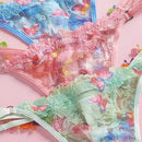 Eraneu 3 piezas/paquete bragas tipo tanga sexy con lazos laterales de encaje para mujer