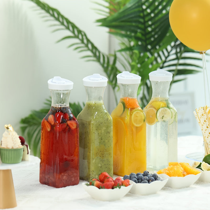 Botella plástica transparente cuadrada con tapa abatible de 1.5L, ideal para jugo, bebidas, leche, café y agua fría, perfecta para cocina y comedor, contenedor de bebidas libre de BPA