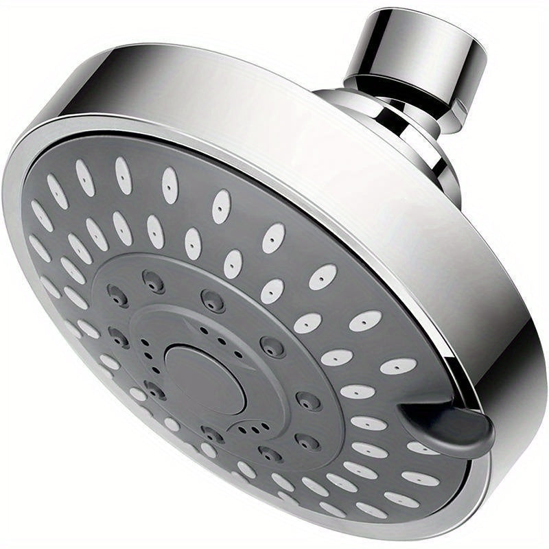 1pc Cabezal de Ducha Montado en el Techo con 5 Ajustes y Articulación Giratoria - Construcción Metálica Duradera, Diseño Circular para Flujo Uniforme del Agua & Experiencia Relajante al Bañarse, Acabado Cromo Elegante, Calidad Alta