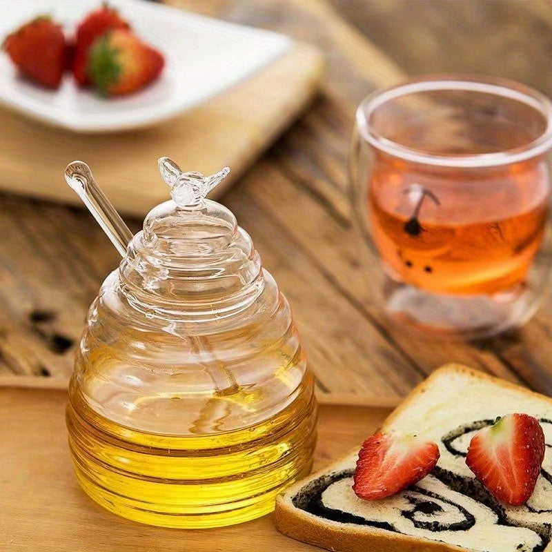 Tarro de Miel de Vidrio con Cucharón, 1pc 500Ml – Tarro de Miel Resistente al Calor y Duradero con Embalaje de Perlas para un Tránsito Seguro, Ideal para Jarabe, Almacenamiento de Azúcar y Uso en la Cocina