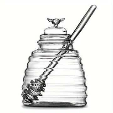 Tarro de Miel de Vidrio con Cucharón, 1pc 500Ml – Tarro de Miel Resistente al Calor y Duradero con Embalaje de Perlas para un Tránsito Seguro, Ideal para Jarabe, Almacenamiento de Azúcar y Uso en la Cocina