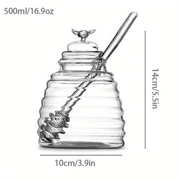 Tarro de Miel de Vidrio con Cucharón, 1pc 500Ml – Tarro de Miel Resistente al Calor y Duradero con Embalaje de Perlas para un Tránsito Seguro, Ideal para Jarabe, Almacenamiento de Azúcar y Uso en la Cocina