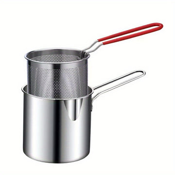 Freidora de 1.2L de acero inoxidable con colador - Eficiente en energía, freidora multifuncional mini para uso en interiores y exteriores, ideal para camping, equipo de cocina de camping | Gadget de cocina moderna | Utensilio de cocina duradero, equipo d