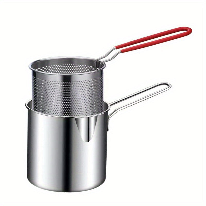 Freidora de 1.2L de acero inoxidable con colador - Eficiente en energía, freidora multifuncional mini para uso en interiores y exteriores, ideal para camping, equipo de cocina de camping | Gadget de cocina moderna | Utensilio de cocina duradero, equipo d
