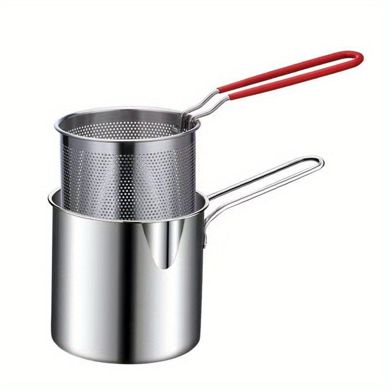 Freidora de 1.2L de acero inoxidable con colador - Eficiente en energía, freidora multifuncional mini para uso en interiores y exteriores, ideal para camping, equipo de cocina de camping | Gadget de cocina moderna | Utensilio de cocina duradero, equipo d