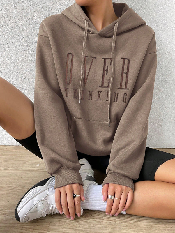 Moosta sudadera con capucha de manga larga para mujer con bordado de letras y bolsillo, para uso casual diario