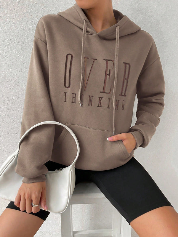 Moosta sudadera con capucha de manga larga para mujer con bordado de letras y bolsillo, para uso casual diario