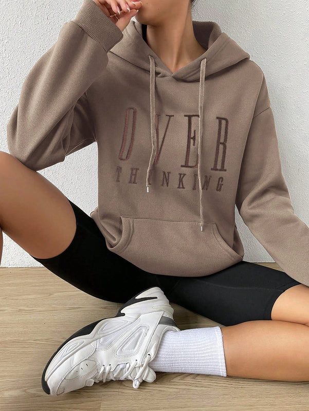 Moosta sudadera con capucha de manga larga para mujer con bordado de letras y bolsillo, para uso casual diario