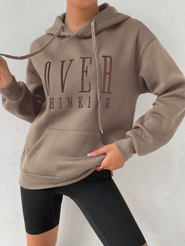 Moosta sudadera con capucha de manga larga para mujer con bordado de letras y bolsillo, para uso casual diario