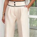 Pantalones de mujer con detalles de costura solidos y doble abotonado