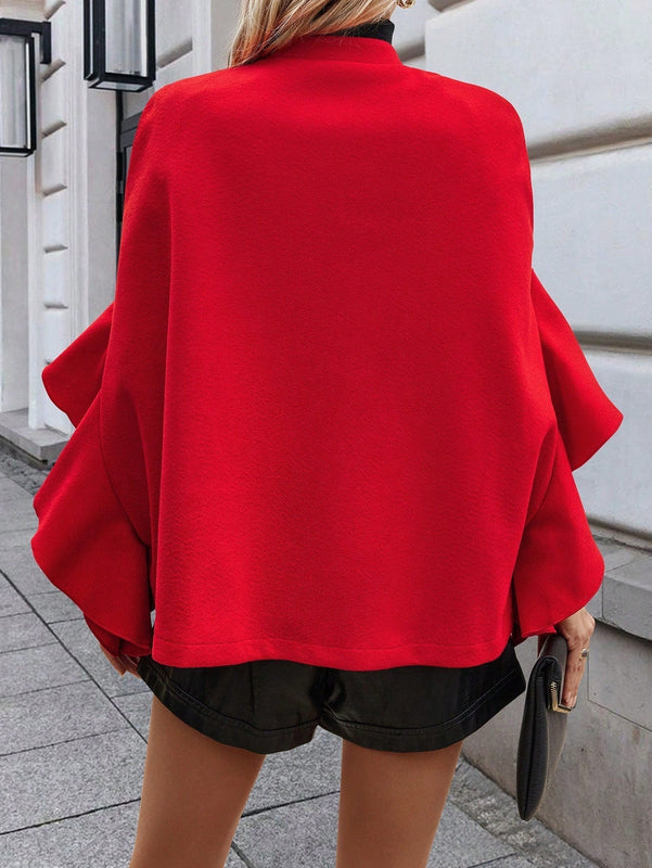 Clasi abrigo de lana elegante con cuello vuelto y abotonadura sencilla, en unicolor, para mujer, para otono/invierno