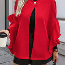 Clasi abrigo de lana elegante con cuello vuelto y abotonadura sencilla, en unicolor, para mujer, para otono/invierno
