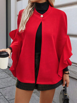 Clasi abrigo de lana elegante con cuello vuelto y abotonadura sencilla, en unicolor, para mujer, para otono/invierno