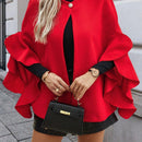 Clasi chaqueta de lana elegante con volantes y parches de un solo abotonado de unicolor para mujer, para otono/invierno