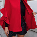 Clasi 1 pieza abrigo elegante de lana con un solo abotonadura, bajo con volantes y unicolor para mujer, otono/invierno