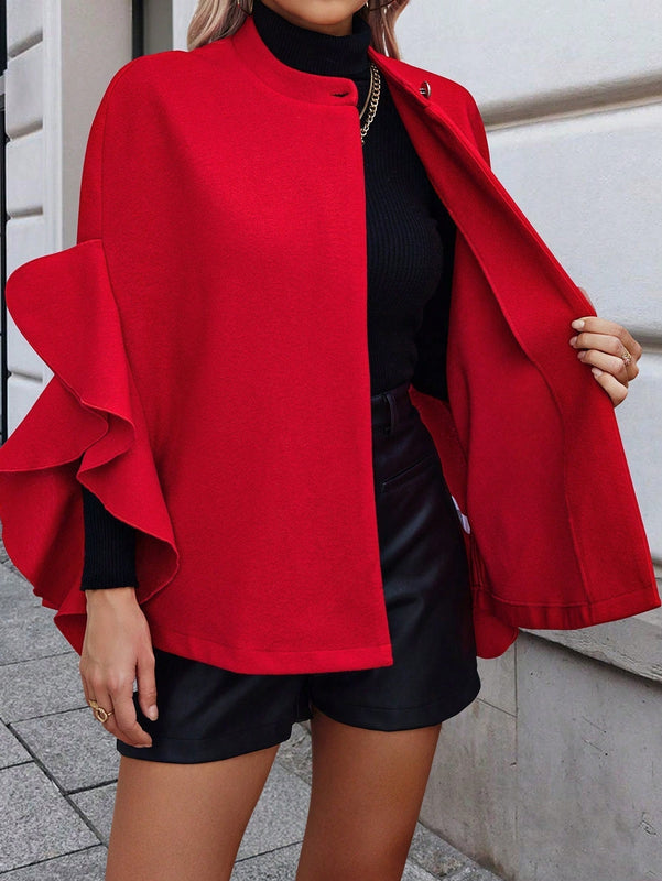 Clasi abrigo de lana elegante con cuello vuelto y abotonadura sencilla, en unicolor, para mujer, para otono/invierno