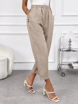Emery rose pantalones casuales de unicolor con bolsillos y decoracion de botones, de estilo simple, para uso diario