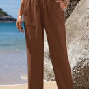 Emery rose pantalones largos casuales rectos y sueltos con cintura elastica, bolsillos y estampado de tenido anudado para mujer