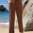 Emery rose pantalones largos casuales rectos y sueltos con cintura elastica, bolsillos y estampado de tenido anudado para mujer