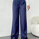 Tall pantalones sueltos de traje a rayas con botones delanteros, uso casual de todos los dias