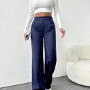 Tall pantalones sueltos de traje a rayas con botones delanteros, uso casual de todos los dias
