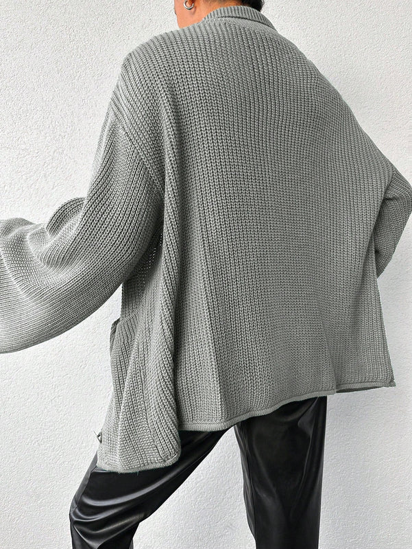 Cardigan de manga larga con botones y cuello para mujer, de estilo minimalista