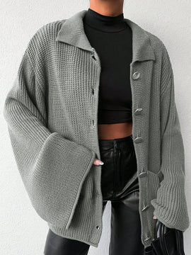 Cardigan de manga larga con botones y cuello para mujer, de estilo minimalista