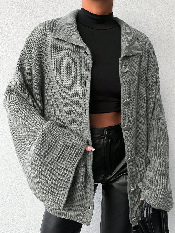 Cardigan de manga larga con botones y cuello para mujer, de estilo minimalista