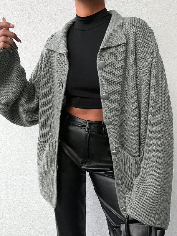 Cardigan de manga larga con botones y cuello para mujer, de estilo minimalista