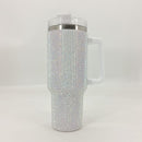 Taza de viaje térmica de 40 oz con asa de acero inoxidable 304, taza aislada con paja, lavable a mano, portador de bebidas reutilizable para bebidas calientes y frías, tema festivo