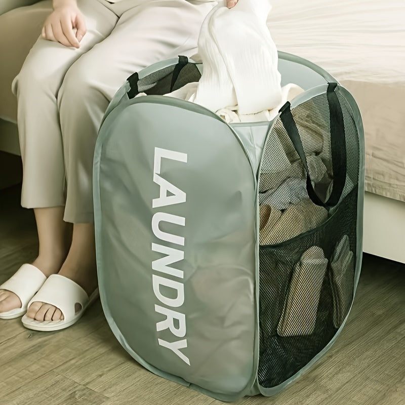 Cesta de Ropa Plegable con Asas - Cesta de Ropa de Malla de Tela Colapsible, Durable y Multifuncional Ahorradora de Espacio para Baño, Dormitorio y Más, Diseño de Impresión de Letra Estiloso
