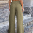 Pantalones anchos de lino solido para mujer