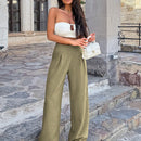 Pantalones casuales anchos de pierna ancha con cintura alta y pliegues para mujeres