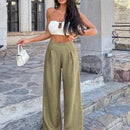 Pantalones casuales anchos de pierna ancha con cintura alta y pliegues para mujeres
