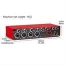Interfaz de Grabación de 4 Canales 192kHz/24-bit con Micrófono de Grado Profesional - Ideal para Producción Musical y Grabación, Alimentado por USB, Compatible con PC, Rojo/Negro