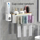 1 pieza Soporte de cepillo de dientes multifuncional montado en pared con 4 tazas - Organizador de baño para pasta de dientes, cepillos y accesorios - Estante de almacenamiento ahorrador de espacio para uso en el hogar - Material duradero, inodoro