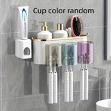 1 pieza Soporte de cepillo de dientes multifuncional montado en pared con 4 tazas - Organizador de baño para pasta de dientes, cepillos y accesorios - Estante de almacenamiento ahorrador de espacio para uso en el hogar - Material duradero, inodoro